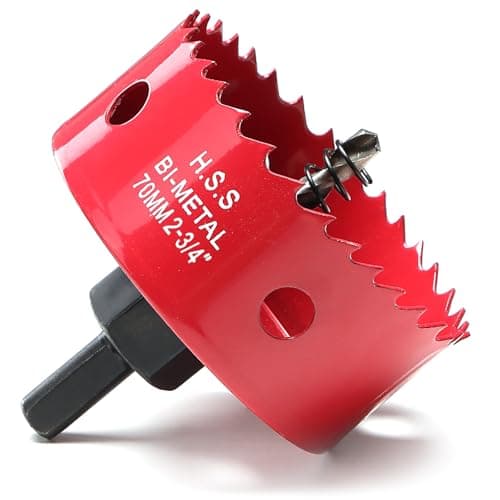 Image of 70mm Hole Saw, HSS Bi-Metal Hole Cutter with Drill Bit, Heavy Duty Hole Saw for Wood, Plastic, Drywall, Fiberglass, Red
