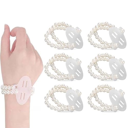 Image of NT-ling 6PCS Elastic Pearl Wrist Corsage Bracelets, Bridesmaid Stretch Pearl Wristband for Wedding Party Bride Prom, White
