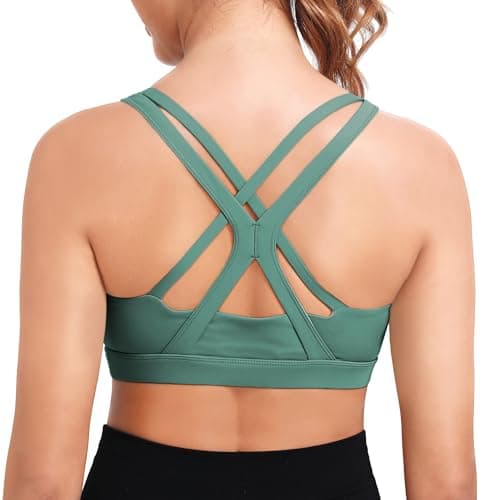 Image of DODOING High Impact Sports Bras for Women Shock Absorber Support Longline Backless Tank Top Padded Bra with Criss Cross Back Green