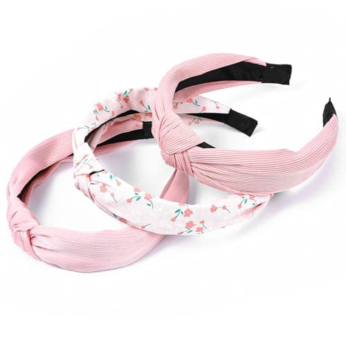 Image of TIESOME 3 Packs Pink Headbands for Women, Knotted Headbands Fashion Hairbands Non-Slip Wide Elastic Hair Accessories for Yoga Workout Daily Wear