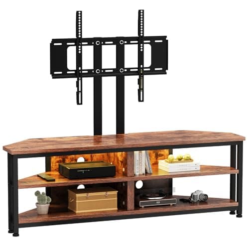 Image of Dripex TV Stand Cabinet with LED Lighting and TV Mount, Corner Cabinet TV Unit for up to 70 Inch TV with Open Gaming Entertainment Center Shelves Vintage Industrial TV Standchest (120 x 36 x 114.5cm)