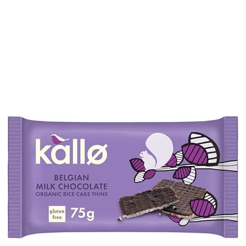 Image of Kallo Organic Belgian Milk Chocolate Thins 75 g – Gluten Free Rice Cake Thins, Light Snack, Vegetarian & Organic Chocolate Treat