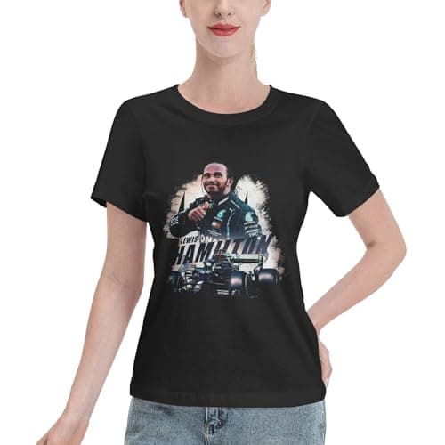 Image of KESATUOT Women's Lewis Racing Driver Hamilton 44 Cute T-Shirts Graphic Shirts Crewneck Short Sleeve Summer Tops Black M