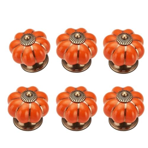 Image of CYILIUEN Pumpkin Ceramic Knobs with Screw Gasket and Screwdriver Orange Ceramic Pull Handle for Kitchen Cupboard Wardrobe(6 Pcs)