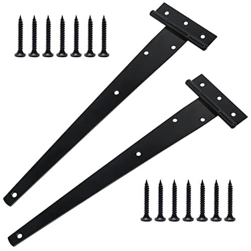 Image of 2 Pcs Heavy Duty T Hinges with Mounting Screw, 12 Inch (300mm) T Strap Door Hinges, Tee Hinges Galvanised for Wooden Gate Door Window
