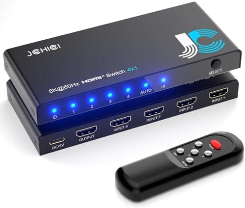 Image of HDMI 2.1 Switch 4 in 1 Out 8K@60Hz 4K@120Hz, 4 Ports HDMI Switcher Selector with Remote, Support HDCP 2.3 HD R 10+ Dolby Vision/Atmos 48Gbps CEC for Apple TV Game PC PS Pro Xbox Roku