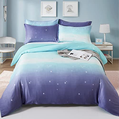 Image of DJY Galaxy Duvet Cover Blue and Purple Bedding Set Gradient Duvet Cover Pillowcases with Zipper Closure for Kids Girls Teens Adults (Double Size 200x200cm)