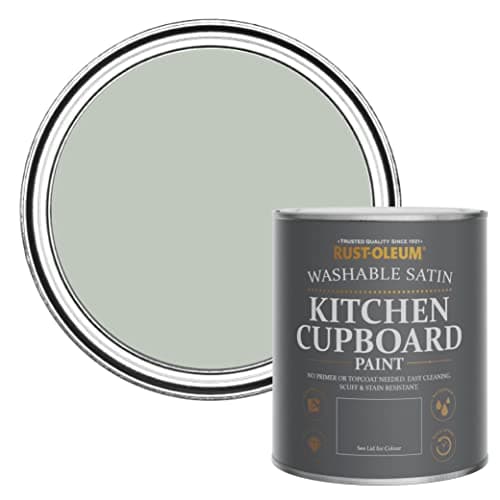 Image of Rust-Oleum Green Scrubbable Kitchen Cupboard Paint in Satin Finish - Chalk Green 750ml