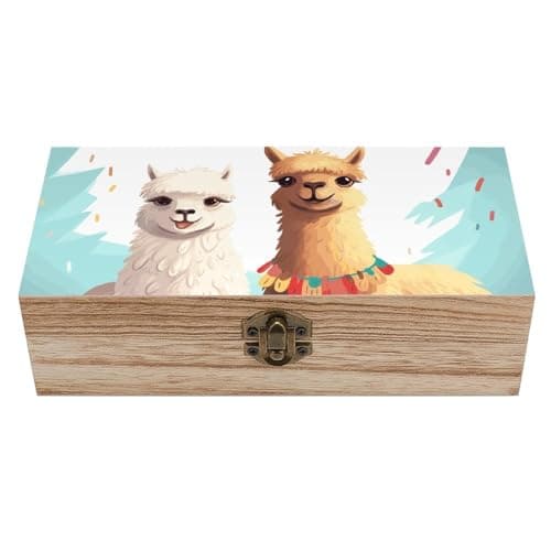 Image of KLJHNVBM Llama Alpaca Wooden Storage Box - Personalized Wooden Keepsake Box Decorative Card Box with A Hinged Lid Memory Treasure Boxes for Crafts And Photo Storage