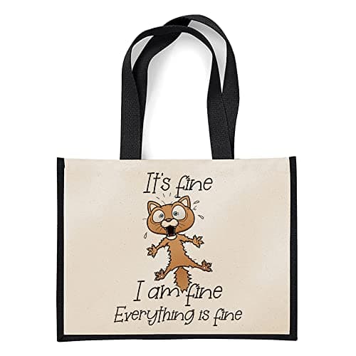 Image of Getagift Its Fine I'm Fine Everything is fine cat Joke Reusable Bag, Shopping Bag, Canvas Jute Bag. (Black)