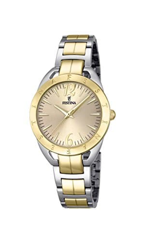 Image of Festina MADEMOISELLE Women's Quartz Watch with Gold Dial Analogue Display and Multicolour Stainless Steel Gold Plated Bracelet F16933/1