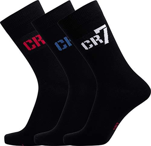 Image of CR7 Cristiano Ronaldo Boys' Socks (Pack of 3) Sportswear Socks, High Load Capacity and Durability Thanks to Extra Long Cotton Fibres (Quick-Drying), Black/Grey/Navy, 30-43