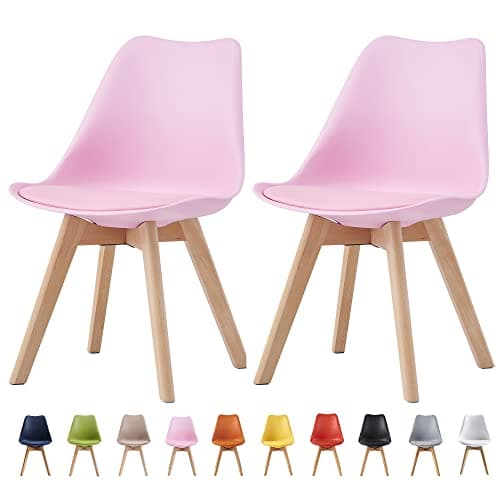 Image of mcc direct Set of 2 Dining Chairs Wooden Legs Soft Cushion Pad Stylish DELUXE Retro Lounge Dining Office EVA (Pink)