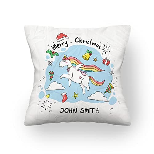 Image of FAB GIFTS Personalised Merry Christmas Unicorn Cushions Double Sided Edge To Edge Print- Filled(Polyester) 30 x 30 cm