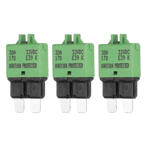 Image of DMiotech 3 Pack Manual Mini Reset Fuse, 32V DC 30A ATC/ATO Auto Circuit Breaker Reset Fuses Low Profile Blade Fuses for Car Truck SUV Marine Boat Motorcycle, Green