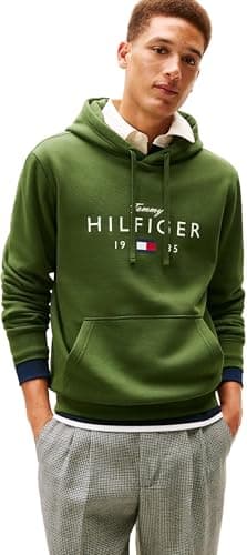 Image of Tommy Hilfiger Men BRAND LOVE BIG HILFIGER HOODIE MW0MW41427 Pullover Hoodie, GREEN, L