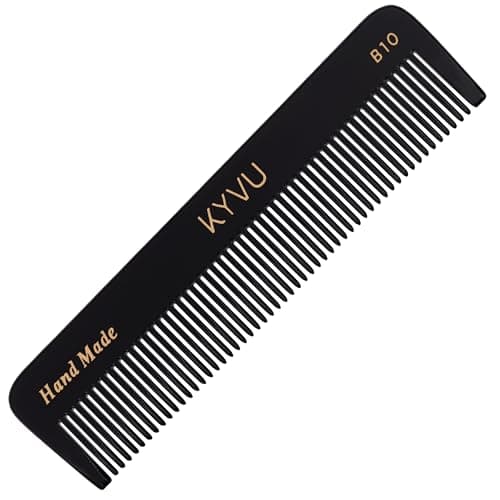 Image of KYVU Handmade Cellulose Acetate Comb B10, 12.9 cm, COARSE Teeth, Black Colour, Hair Styling for Men & Women
