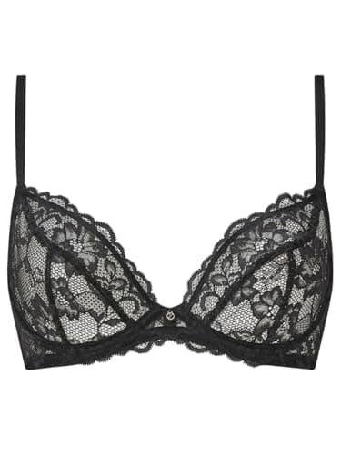 Image of Ann Summers Sexy Lace Non Padded Plunge Bra, A-D Cup, Curve-Enhancing Womens Underwear with Unlined Lace Cups, Underwire Support & Sculpting Boning Black - Womens Lingerie