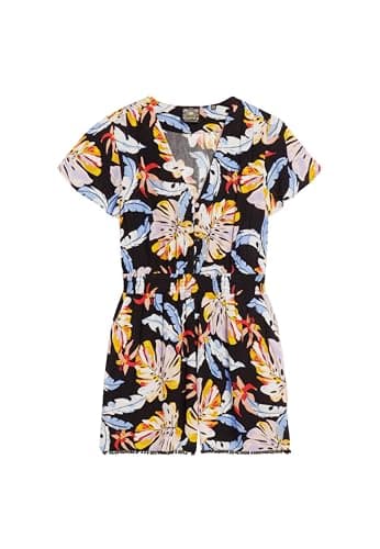Image of Superdry Women's Short Sleeve Beach Playsuit, Watercolour Tropical Orange, UK 12