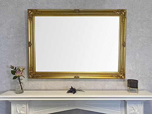 Image of DOWNTON INTERIORS UK Extra Large Gold Antique Style Wall Mirror - Overall Size: 42 inches x 30 inches (107cm x 76cm)