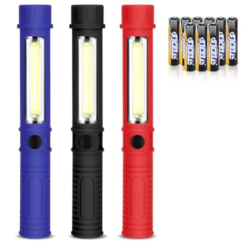 Image of flintronic Mini Torch, 3PCS COB Inspection Lamps with Magnetic Clip, Ultra Bright Portable LED Flashlight, Battery Powered, Pocket Pen Torch Light for Outdoor, Work, Car Repair, Camping