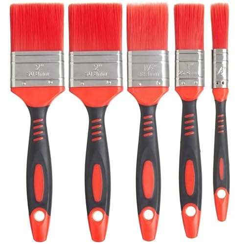 Image of Fit For The Job 5 pc Loss Free Soft Grip Paint Brush Set for a Smooth Finish with No Bristle Loss with Emulsion, Gloss, Satin on Walls, Ceilings, Woodwork, Metal - 0.5, 1, 1.5, 2x 2 inch Paint Brushes