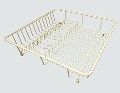 Image of Delfinware Square Dish Drainer 37cm – UK Made Sturdy Cream Rack with Rubber Feet, Plastic Coated Steel, Rust Resistant, Eco-Friendly Kitchen Plate & Cup Drainer – 37 x 37 x 9.5cm