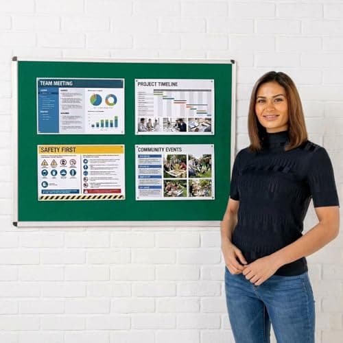 Image of Wonderwall Premium Green Felt Noticeboard,120 x 90 cm, Anti-Fade Pinboard, Aluminium Frame with Concealed Corner Wall Fixings - Ideal for Office, School, Industry, Hubs, Healthcare