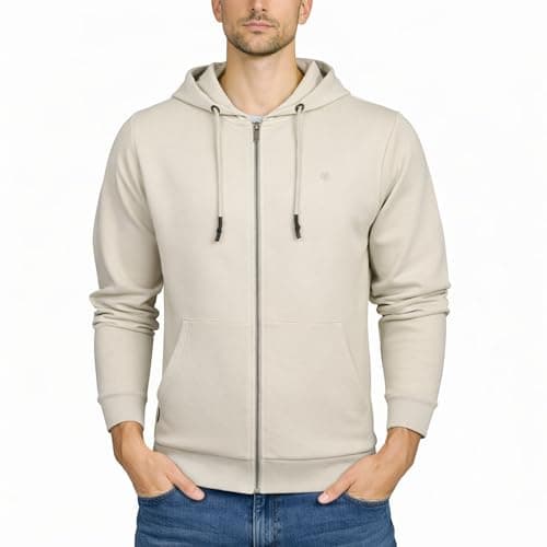 Image of Xact Men's Hooded Sweatshirt – Full Zip Hoodie, Soft Midweight Fleece-back, Cotton Blend, Regular Fit, Gym & Casual Wear (Light Grey) S
