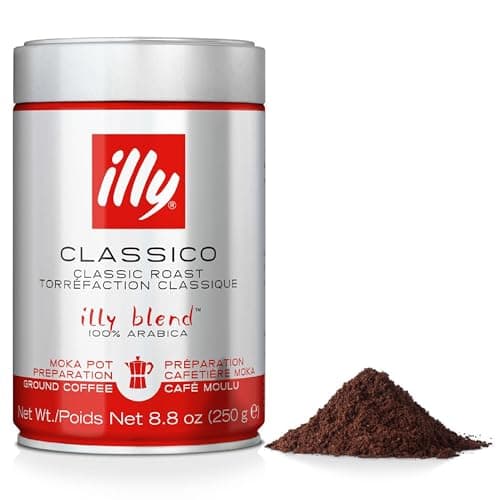 Image of illy Coffee - Classico Ground Coffee - Medium Roast - 100% Arabica Coffee - Ideal for Moka Pots - 250g Tin