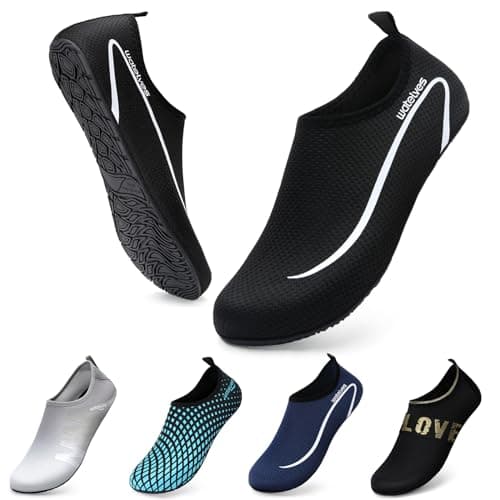 Image of Swim Water Shoes Aqua Socks Barefoot for Sea Beach Swimming Shoes Pool Ladies Women Mens Black Line 7.5/8.5 UK