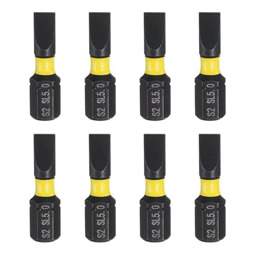 Image of sourcing map 8pcs SL5 Slotted Screwdriver Bit 1/4" Hex Shank 25mm/1" Length Magnetic Flat Head Hex Bits S2 Steel Screw Driver Bit Industrial Grade Electric Drill Bits