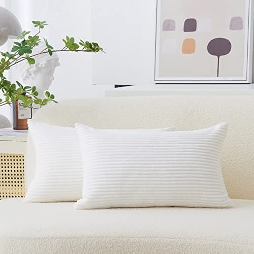 Image of Home Brilliant Cushion Covers White Rectangle, 30x50 Cushion Cover for Oblong cushions, Super Soft Plain Cushion Covers for Chair Car, Pack of 2, (30cm x 50cm, Creamy White)