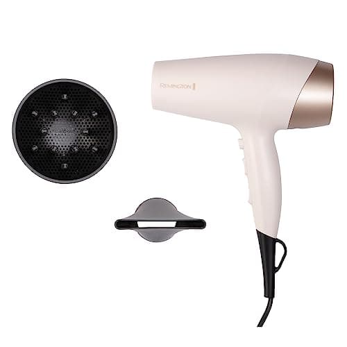 Image of Remington Shea Soft Hair Dryer (Micro-Conditioners Enriched with Shea Oil for Soft Sleek Hair, Ionic, Diffuser, Wide Drying Concentrator, 3 Heat / 2 Speed Settings, Cool Shot, 2200W) D4740