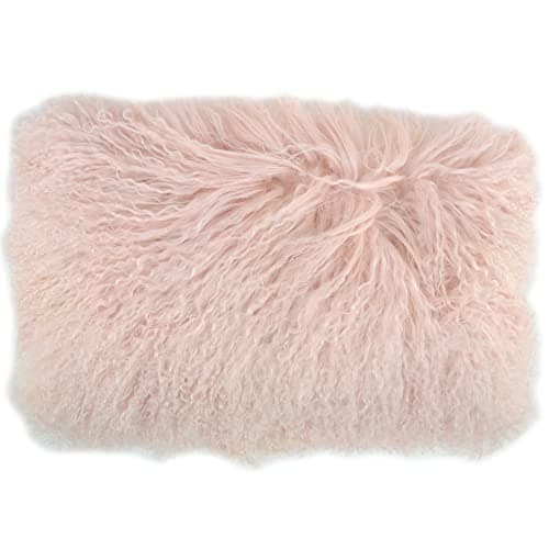 Image of SNUGRUGS Mongolian Long Curly Wool Sheepskin Cushion/Pillow & Cushion Inner - 30cm x 50cm - Light Pink