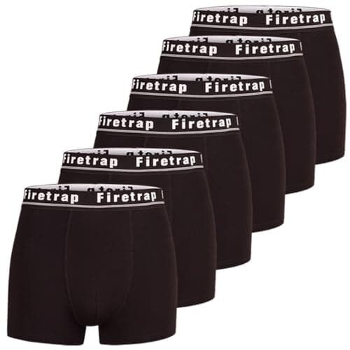 Image of Firetrap Mens 6 Pack Designer Boxer Shorts, Underwear Gift Set Trunks Comfortable Stretch Cotton Plain Colours Mens Briefs All Black XXL