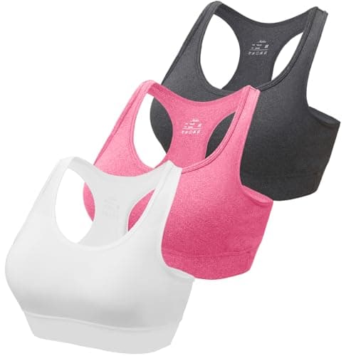 Image of HBselect 3 Pack Comfort Racer Back Sports Bras for Women UK with Removable Pads, Wireless Seamless Plus Size Sleep Bras for Girls in Yoga Bralette Running Leisure Crop Gym Stretch Tops Vest