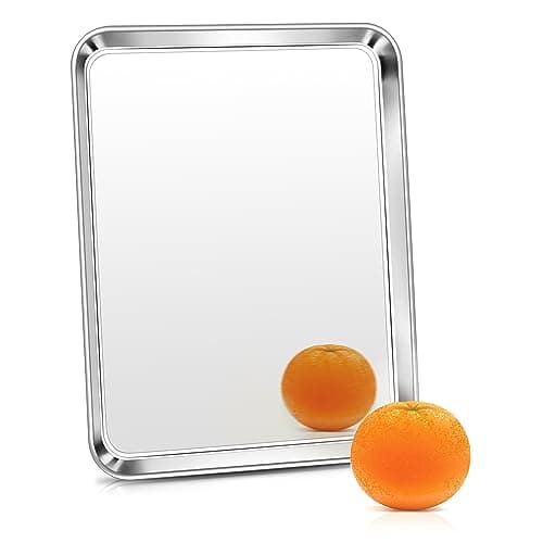Image of HaWare Stainless Steel Small Cake Tray, Oven Tray, Rectangular Grease Pan, 26.5 x 20.5 x 2.5 cm, Non-Toxic & Healthy, Durable & Dishwasher Safe