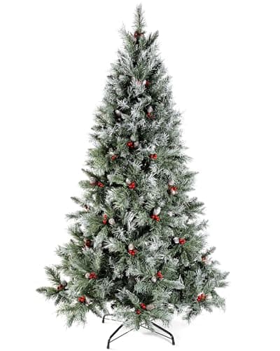 Image of WeRChristmas Scandinavian Blue Spruce Christmas Tree Includes Pine Cones and Berries with Easy Build Hinged Branches, Green, 5 feet