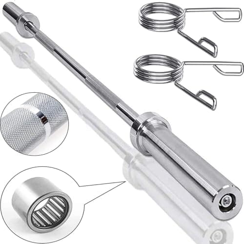 Image of MAXSTRENGTH Olympic 2" Barbell Bar With Spring Lock Collars ideal for Weight Lifting Bodybuilding Chrome Mens Workout Fitness Training Heavy Duty Exercise Equipment (7ft)