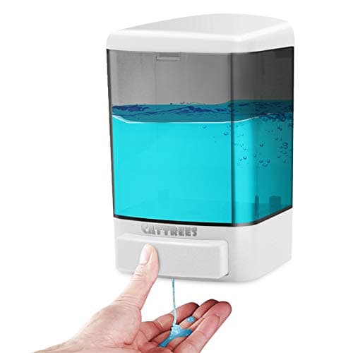 Image of CATTREES Wall Mount Soap Dispenser 1000ml (33.8oz) - Commercial Manual Liquid Dispenser for Soap, Shampoo, Hand Sanitizer - Durable Plastic Pump for Bathroom, Kitchen, Hotel, Restaurant