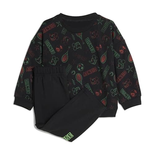 Image of adidas - Unisex Disney Mickey Mouse Baby Jogger Set, Black/Impact Orange/Burst Lime, 9 Meses