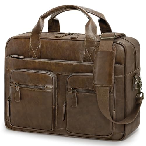 Image of RAINSMORE Messenger Bags for Men Vintage Briefcase PU Leather Laptop Bag 15.6 Inch Satchel Bag for Work Business Office College Trip School Black/Brown/Dark Brown Brown
