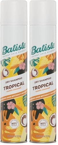 Image of Batiste Dry Shampoo in Tropical 350ml, Coconut & Floral Fragrance, No Rinse Spray to Refresh Hair in Between Washes (Pack of 2)