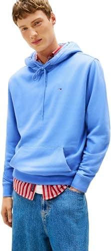 Image of Tommy Jeans Men's TJM Reg S Flag Hoodie Ext Dm0Dm20742 Pullover, Blue (Light Horizon Blue), M