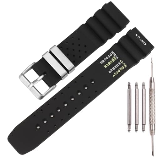 Image of XBHSW 22mm Silicone Watch Band Compatible with Citizen Eco Diver Smartwatch Interchangeable Strap Watch Bracelet (Black band Steel buckle)