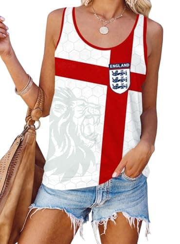 Image of For G and PL 2026 Football Cup Women's Racerback Sleeveless Slim Fit Scoop Neck Tank Top Vest Shirt England Red White Blue A1 L