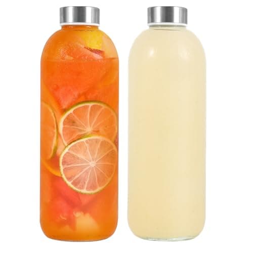 Image of LIMILI Glass Bottles With Stainless Steel Lids, 300/350/750/1000ML Water Bottles, Leak Proof Reusable Drinking Bottles for Hot Cold Drinks, Work, Gym, Home