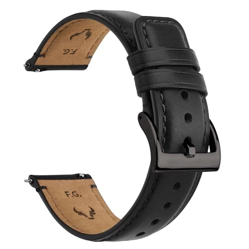 Image of Fullmosa Leather Watch Strap 26mm Quick Release Leather Watch Band，Replacement Straps for Men/Women，Dark Black+Smoky Grey Hardware