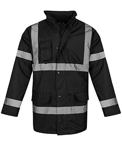 Image of shelikes Hi Vis Viz Jackets High Visibility Parka Workwear Security Safety Fluorescent Hooded Padded Waterproof Work Wear Jacket Coat Black